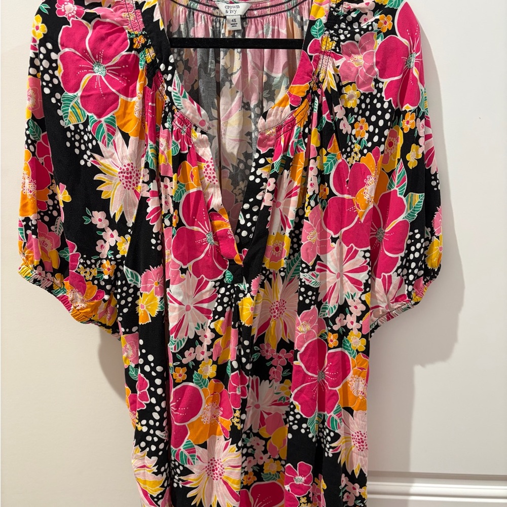 Crown & Ivy Floral Blouse - Pink, Yellow, Black